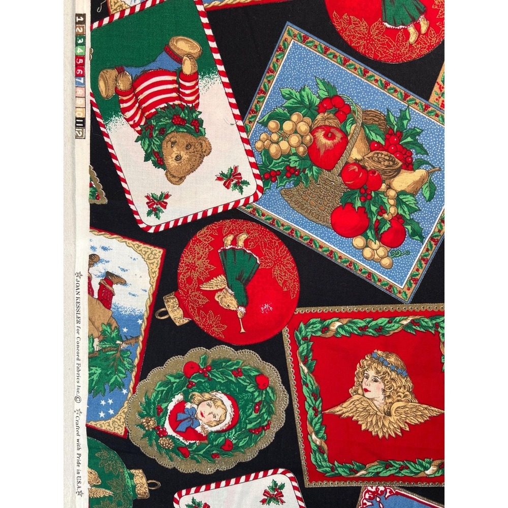 Fabric -VTG Joan Kessler Concord Victorian Christmas Block Collage 22" L x 44" W